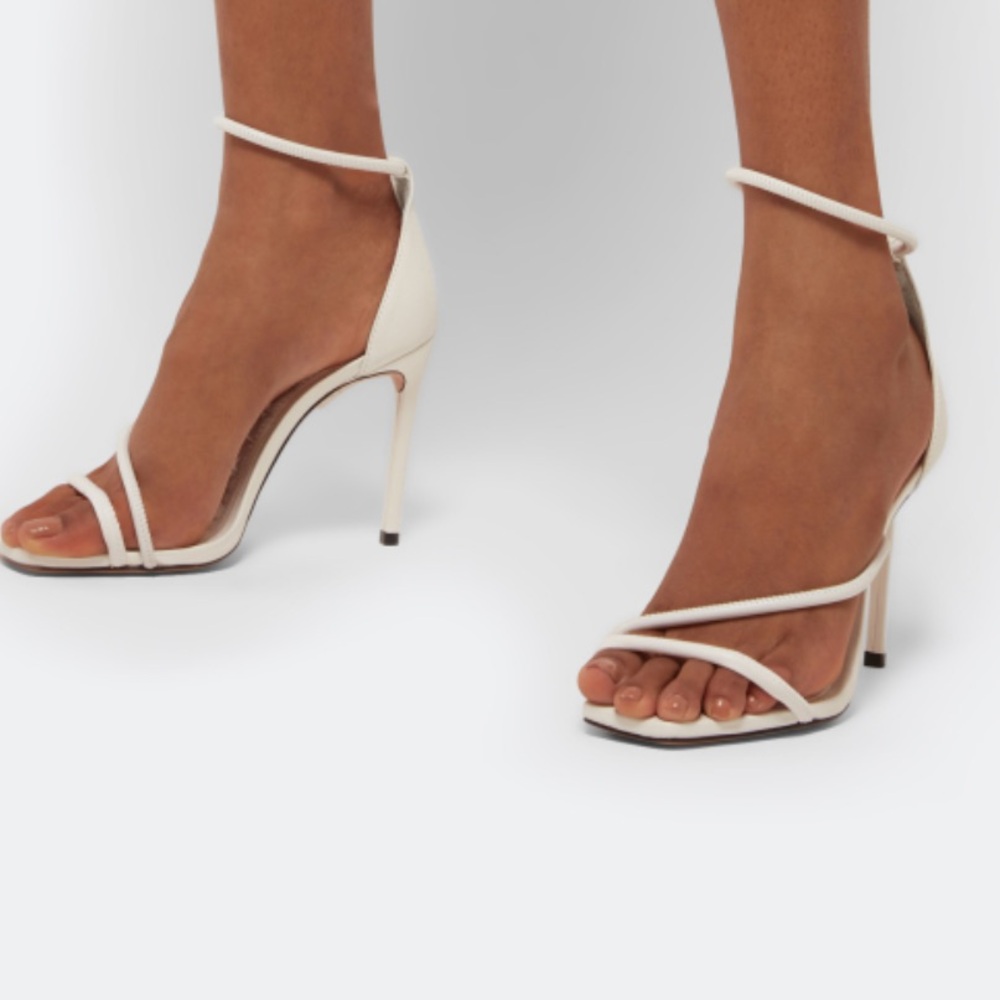 Schutz Gaiah White Leather Strappy Stiletto Heels Size 6.5